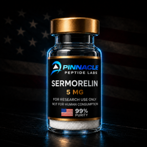 Sermorelin 5mg research vial from Pinnacle Peptide Labs