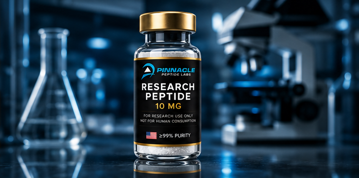 Pinnacle Peptide Labs research peptide vial in a laboratory setting