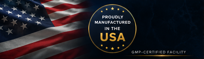 American flag highlighting Pinnacle Peptide Labs manufacturing in the USA